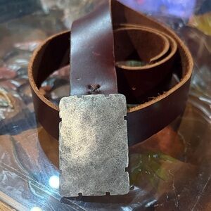 Brown Genuine Leather Belt with Pewter Buckle